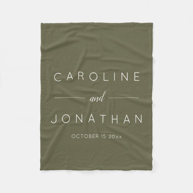 Couverture Polaire Modern Minimalist Script Olive Moss Custom Wedding (Devant)