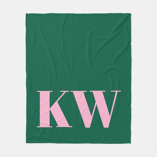 Couverture Polaire Modern Pink Green Monogram Initials Personalized (Devant)