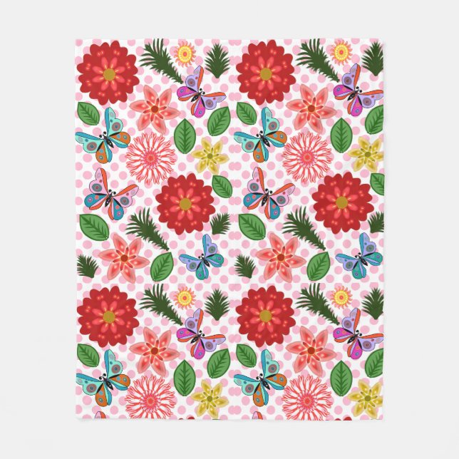 Couverture Polaire Modern Spring Garden Butterfly Floral  (Devant)