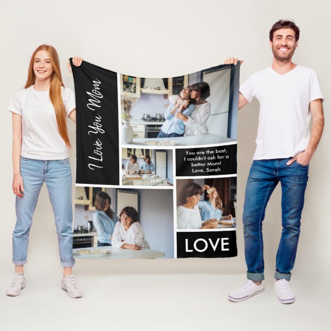 Couverture Polaire Modern We Love You Black Photo Collage (En situation)