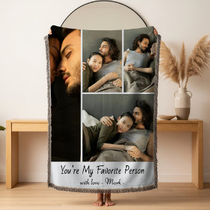 Couverture Polaire Moderne Élégant 4 Photo Collage Couple Citation d'