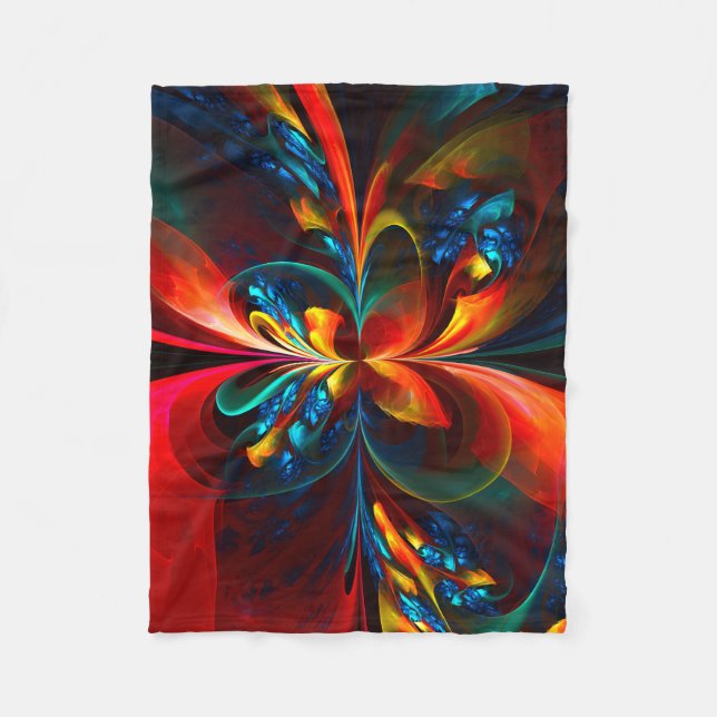 Couverture Polaire Moderne Floral Abstrait Art Orange Bleu Motif #14 (Devant)