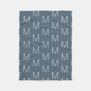 Couverture Polaire Moderne gris bleu blanc personnalisé monogramme in