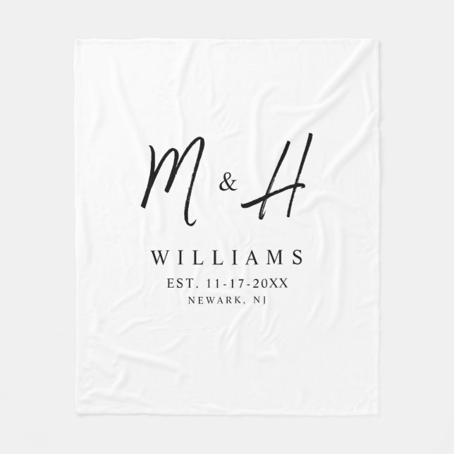 Couverture Polaire Moderne minimaliste Élégant Monogramme Mariage Dat (Devant)