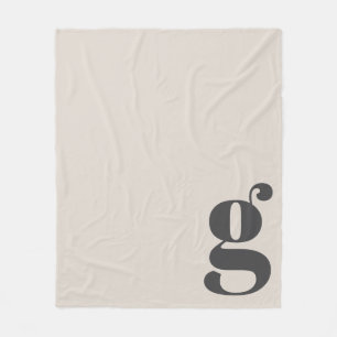 Couverture Polaire Moderne Monogramme Gras Initial Crème Beige Minima