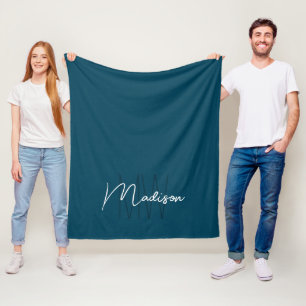Couverture Polaire Moderne Monogramme Nom Script Bleu