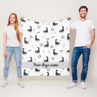 Couverture Polaire Moderne motif Border Collie & os en Flat Design