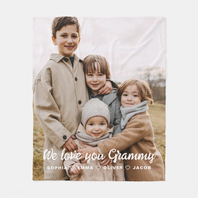 Couverture Polaire Moderne Nous t'aimons Grammy Famille Photo unique (Devant)