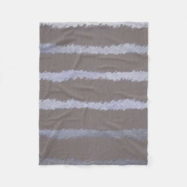 Couverture Polaire Moderne rayé gris argent taupe look métallique (Devant)