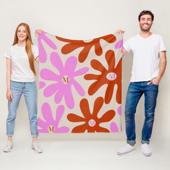 Couverture Polaire Moderne Rose Oro Monogramme Fleur Conception perso (En situation)