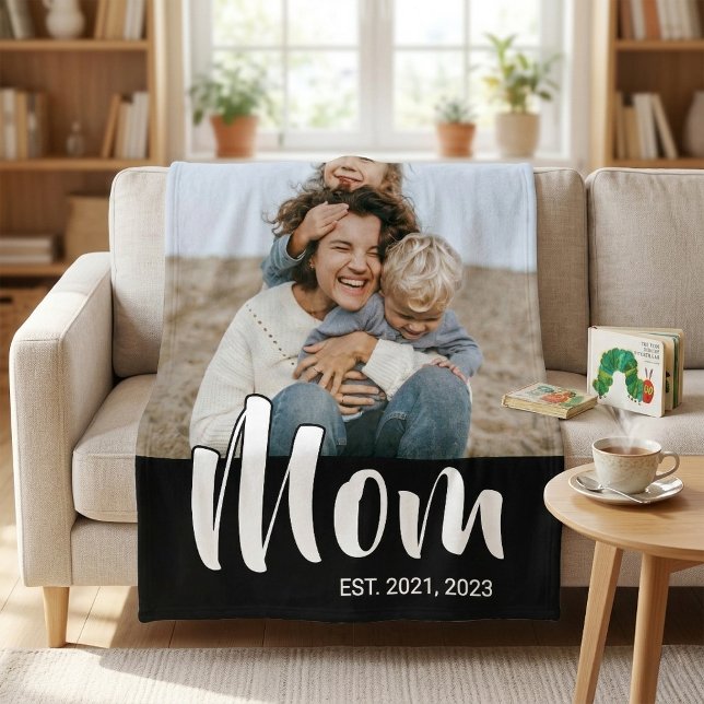 Couverture Polaire Mom Established Black Modern Script Photo (Mom Established Black Modern Script Photo Fleece Blanket)
