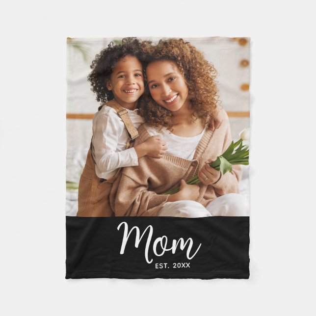 Couverture Polaire Mom Established Date White Script on Black Photo (Devant)