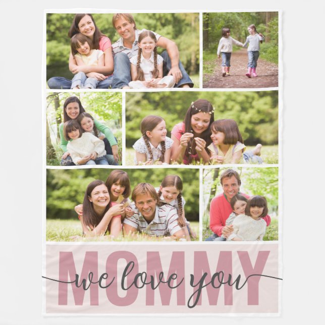 Couverture Polaire Mommy We Love You Photo Collage Pink 6 Photos (Devant)