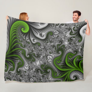 Couverture Polaire Monde Fantastique Art Fractal Abstrait Vert Et Gri