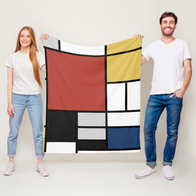 Couverture Polaire Mondrian Peinture Rouge Plane Jaune Noir Gris Bleu (En situation)