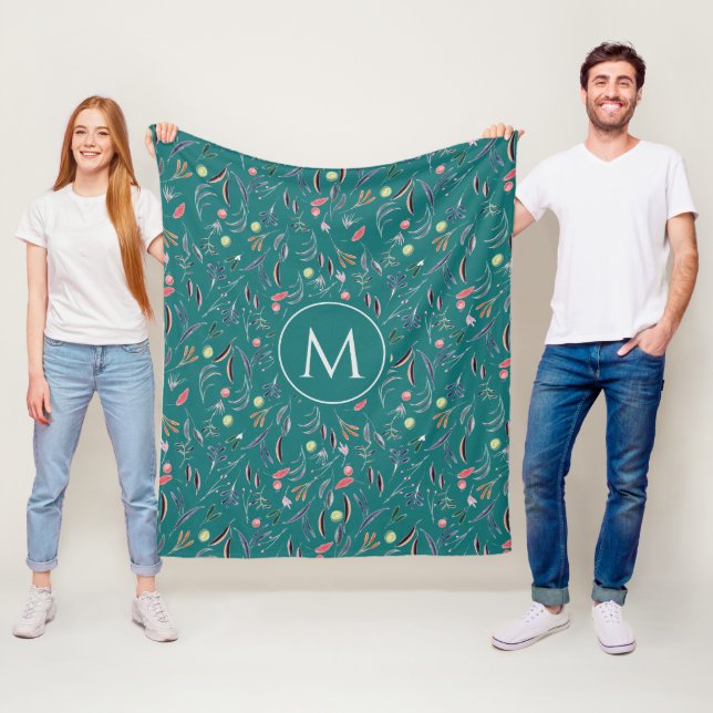 Couverture Polaire MONOGRAM Floral personnalisé (En situation)