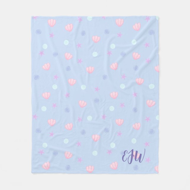 Couverture Polaire Monogram Pastel Coquillages et perles en Périwinkl (Devant)