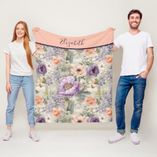 Couverture Polaire Monogram Vintage Rose Violet Floral Shabby Chic