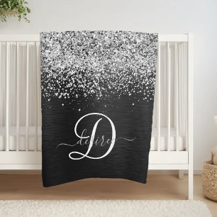 Couverture Polaire Monogramme à étincelle noire à Parties scintillant