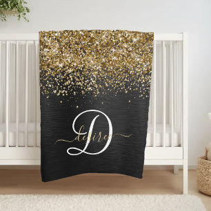Couverture Polaire Monogramme à étincelle noire à Parties scintillant
