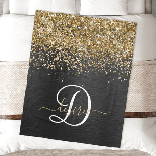 Couverture Polaire Monogramme à étincelle noire à Parties scintillant