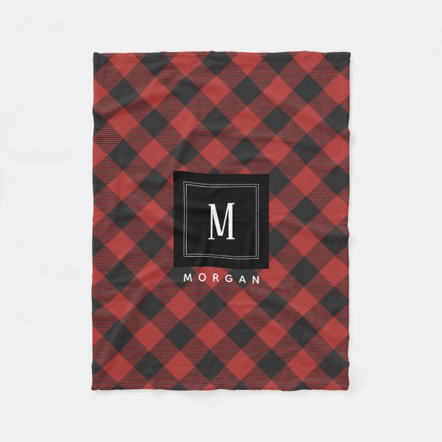 Couverture Polaire Monogramme à plis de buffle rouge et noir (Devant)