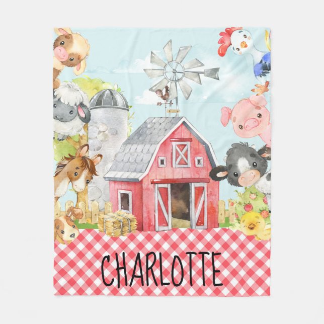 Couverture Polaire Monogramme Animaux de basse-cour de ferme personna (Devant)