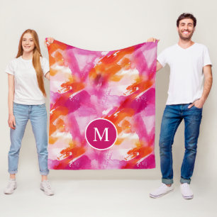 Couverture Polaire Monogramme Aquarelle rose orange Abstrait
