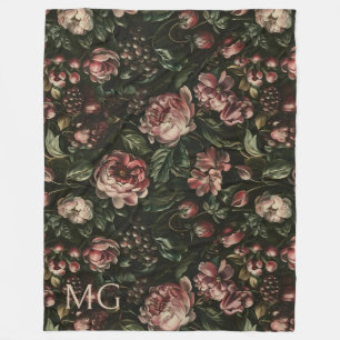 Couverture Polaire Monogramme Baroque Violet foncé Motif Floral