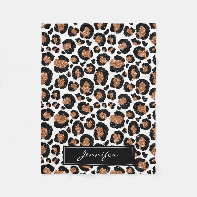 Couverture Polaire Monogramme blanc et or huile Motif Cheetah (Devant)