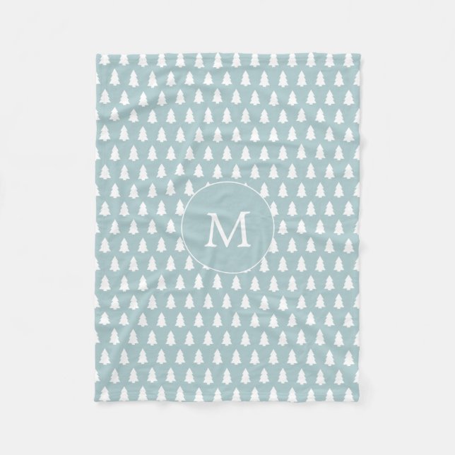 Couverture Polaire Monogramme bleu blanc Arbre de Noël Motif cadeau (Devant)