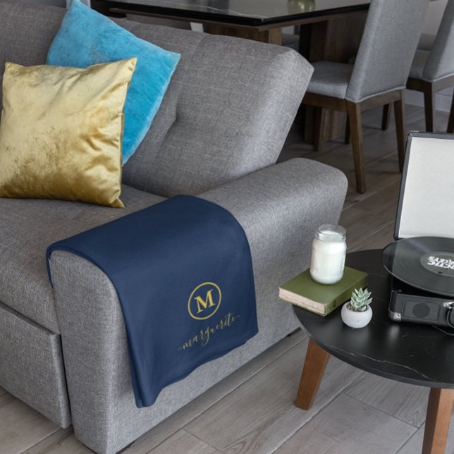 Couverture Polaire Monogramme bleu marine et or (Créateur téléchargé)