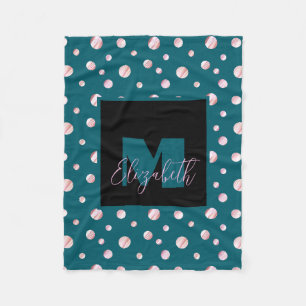 Couverture Polaire Monogramme bleu Nom personnalisé Pois Ci géométriq