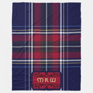Couverture Polaire Monogramme bleu rouge Tartan en Police de Lion cel