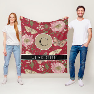 Couverture Polaire Monogramme botanique Fleur sauvage moderne et tend