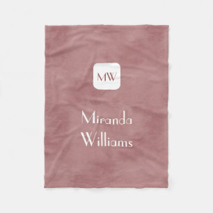 Couverture Polaire Monogramme Brown Rosy simple et chic avec nom