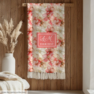 Couverture Polaire Monogramme Chic Floral Or Rose Pâle Et Or Encre Dé