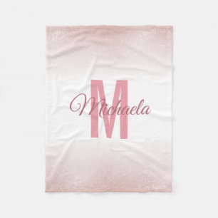 Couverture Polaire Monogramme chic moderne Rose de fille Élégant