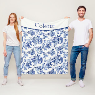 Couverture Polaire Monogramme chinoiserie bleue