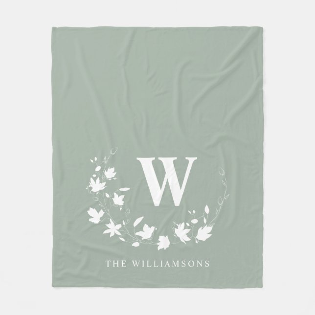 Couverture Polaire Monogramme classique Nom de la couronne florale en (Devant)