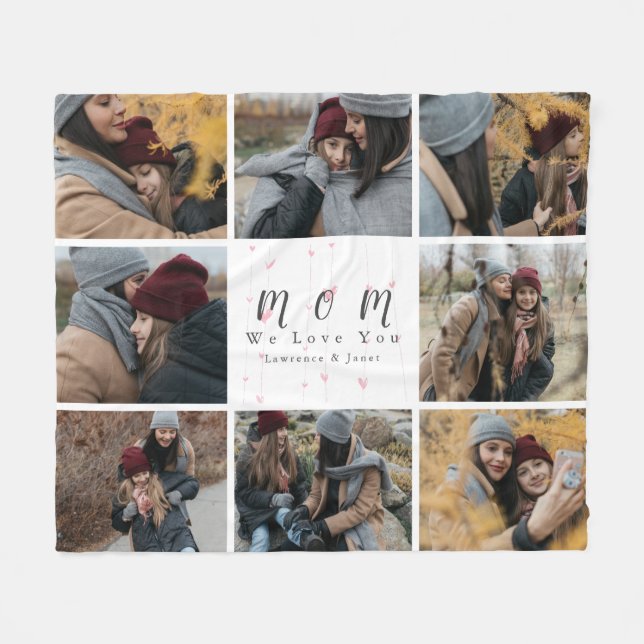 Couverture Polaire Monogramme Custom 8 Photo Collage Mère cadeau de f (Devant (Horizontal))