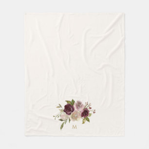 Couverture Polaire Monogramme d'aquarelle florale rose-bourgogne mode