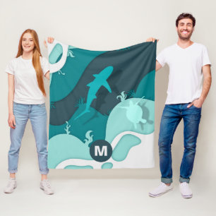 Couverture Polaire Monogramme d'art Abstrait cool requin