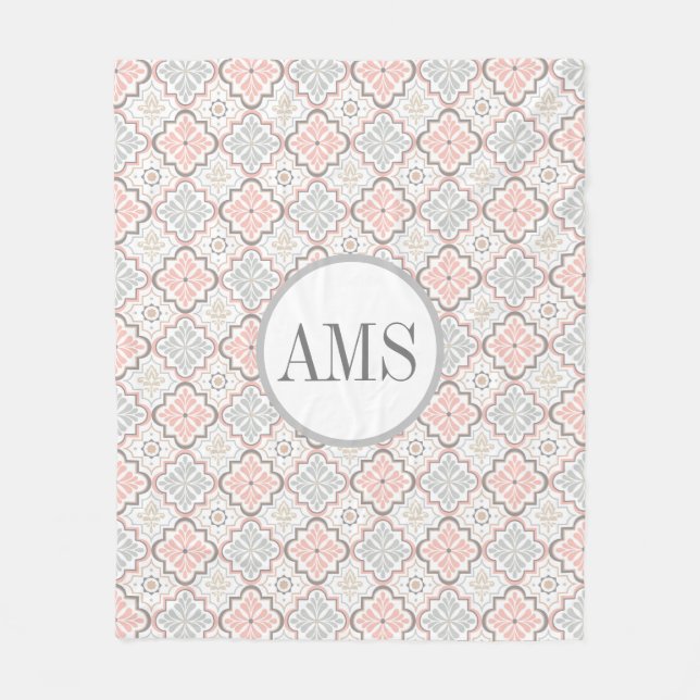 Couverture Polaire Monogramme de fleurs marocaines personnalisé (Devant)