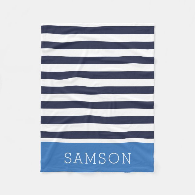 Couverture Polaire Monogramme de la marine et des bandes bleues | Cou (Devant)