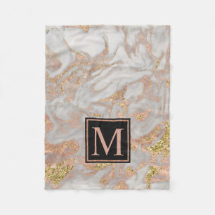Couverture Polaire Monogramme de marbre doré Rose moderne Faux