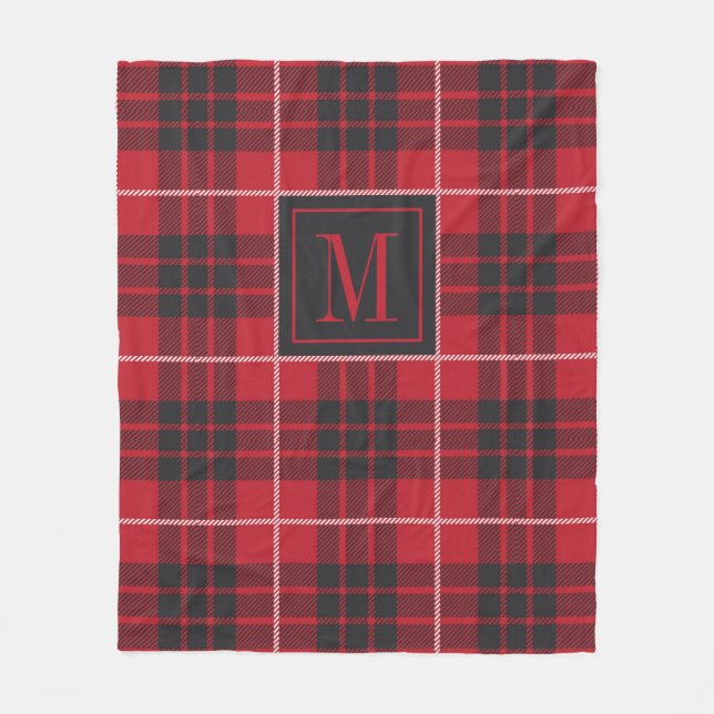 Couverture Polaire monogramme de motif de buffle noir et rouge (Devant)
