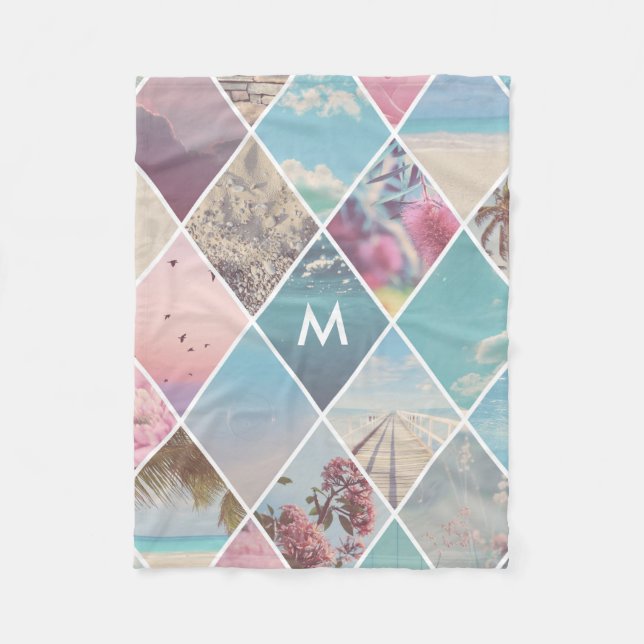 Couverture Polaire Monogramme de motif de diamant d'été (Devant)