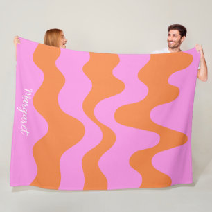 Couverture Polaire monogramme de nom personnalisé rose et orange