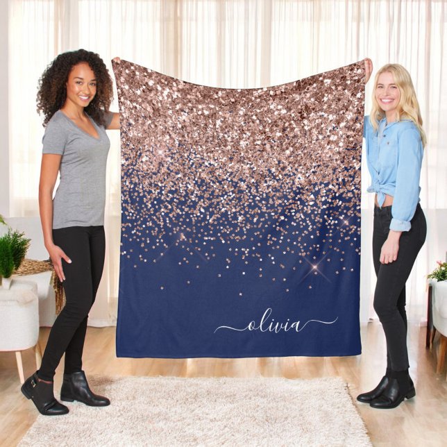 Couverture Polaire Monogramme de Parties scintillant bleu marine rose (Créateur téléchargé)